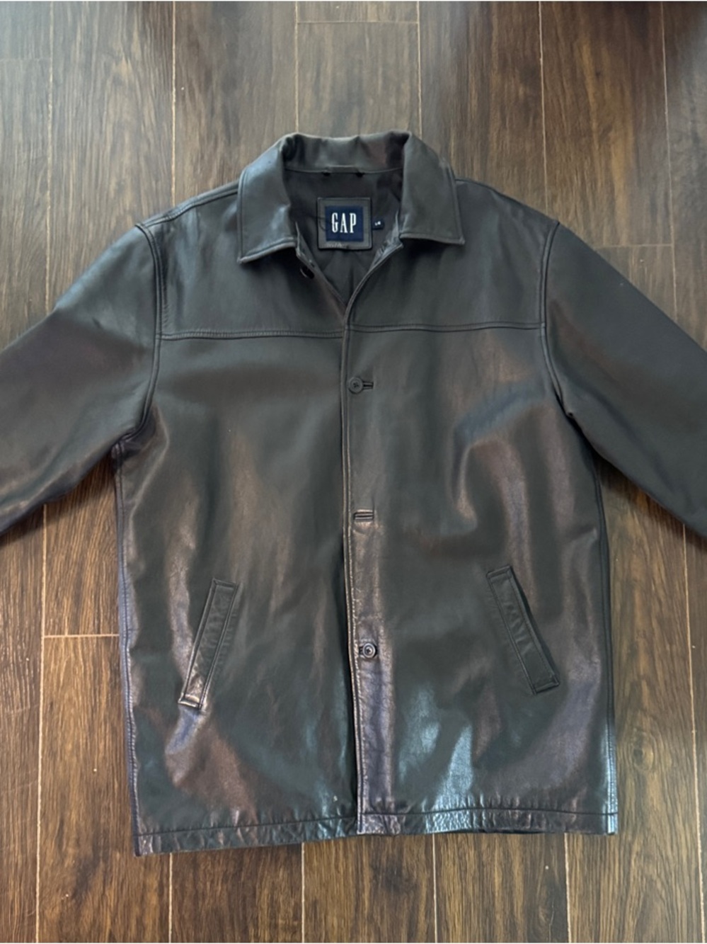 GAP Men's Black Leather Pea Coat